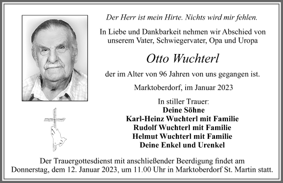 Traueranzeige von Otto Wuchterl von Allgäuer Zeitung, Marktoberdorf