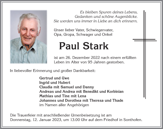 Traueranzeige von Paul Stark von Allgäuer Anzeigeblatt