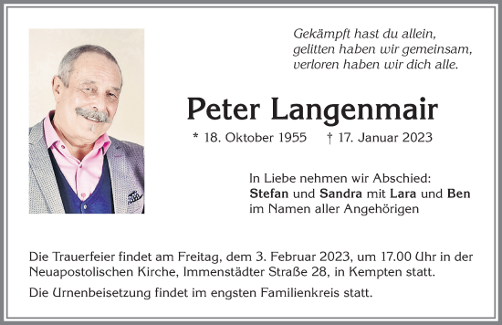 Traueranzeige von Peter Langenmair von Allgäuer Zeitung,Kempten