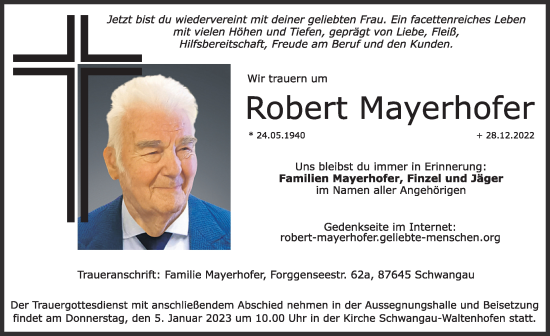 Traueranzeige von Robert Mayerhofer von Allgäuer Zeitung, Füssen