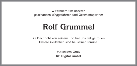 Traueranzeige von Rolf Grummel von Allgäuer Zeitung, Gesamtausgabe