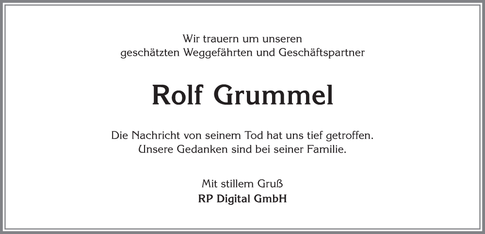 Traueranzeige für Rolf Grummel vom 21.01.2023 aus Allgäuer Zeitung, Gesamtausgabe