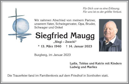 Traueranzeige von Siegfried Maugg von Allgäuer Anzeigeblatt
