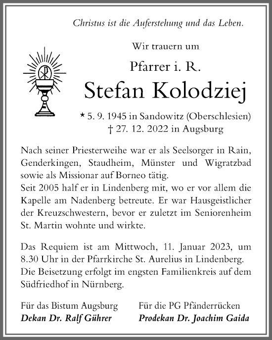 Traueranzeige von Stefan Kolodziej von Allgäuer Zeitung, Gesamtausgabe