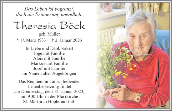 Traueranzeige von Theresia Böck von Allgäuer Zeitung, Füssen