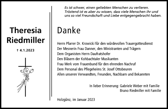 Traueranzeige von Theresia Riedmiller von Memminger Zeitung