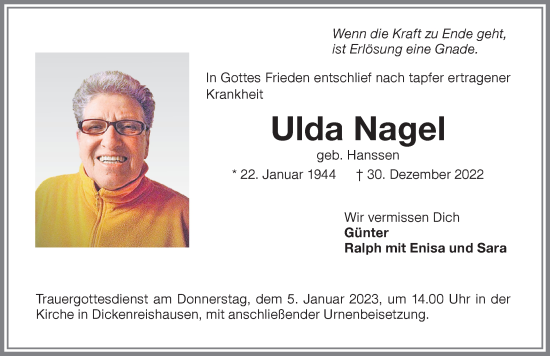Traueranzeige von Ulda Nagel von Memminger Zeitung