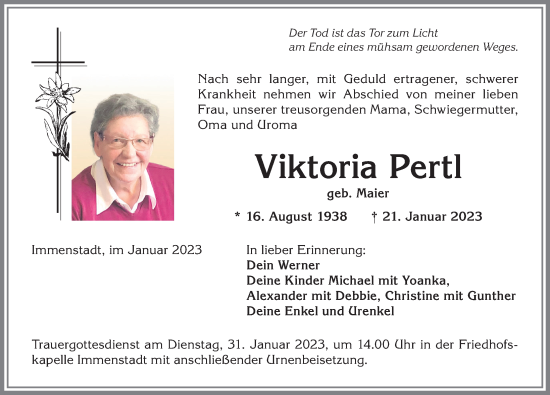 Traueranzeige von Viktoria Pertl von Allgäuer Anzeigeblatt