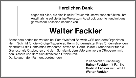 Traueranzeige von Walter Fackler von Memminger Zeitung