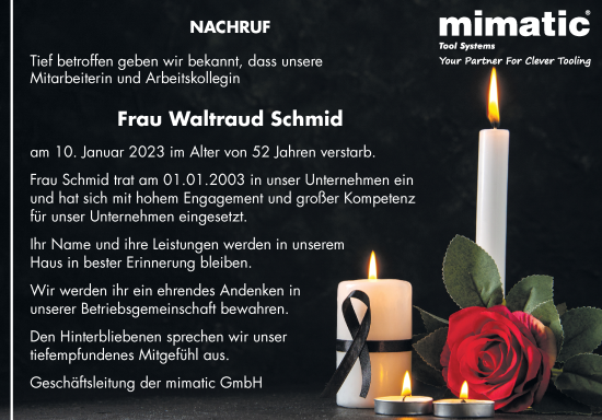 Traueranzeige von Waltraud Schmid von Allgäuer Zeitung, Marktoberdorf