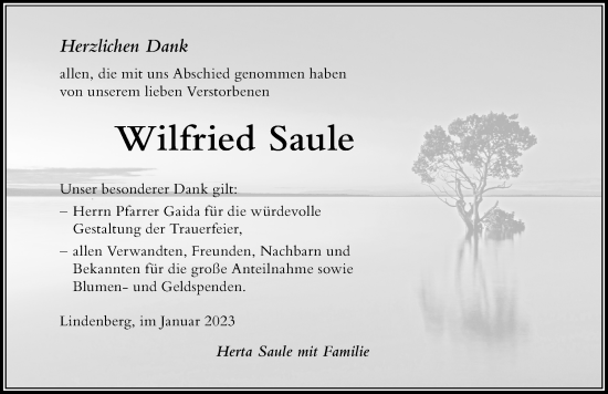 Traueranzeige von Wilfried Saule von Der Westallgäuer