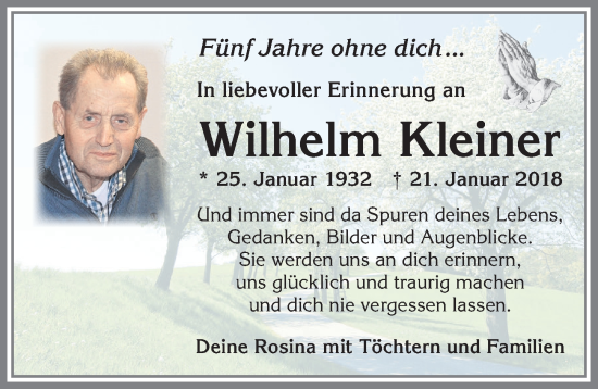 Traueranzeige von Wilhelm Kleiner von Allgäuer Zeitung, Kaufbeuren/Buchloe