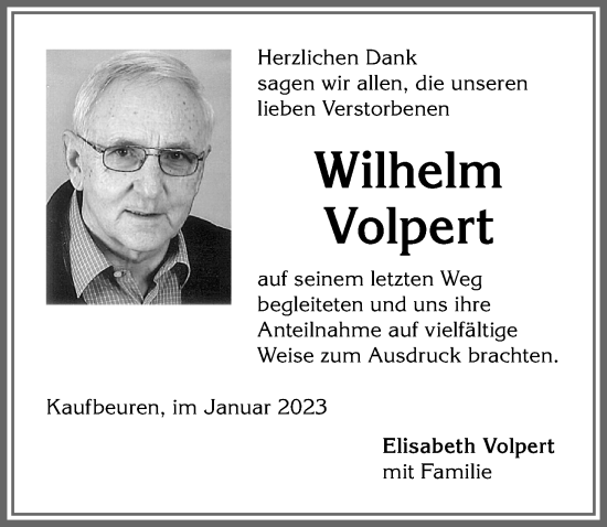 Traueranzeige von Wilhelm Volpert von Allgäuer Zeitung, Kaufbeuren/Buchloe