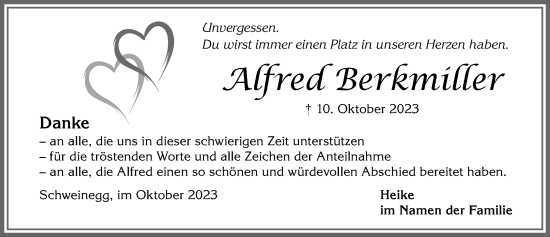 Traueranzeige von Alfred Berkmiller von Allgäuer Zeitung, Füssen