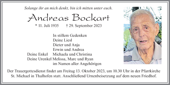 Traueranzeige von Andreas Bockart von Allgäuer Zeitung, Marktoberdorf