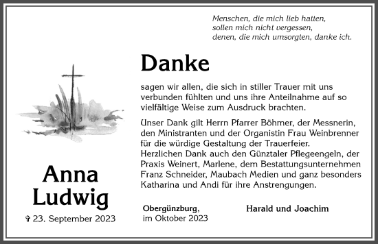 Traueranzeige von Anna Ludwig von Allgäuer Zeitung, Marktoberdorf