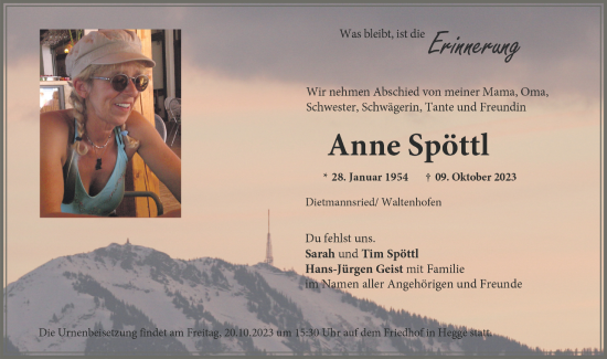 Traueranzeige von Anne Spöttl von Allgäuer Zeitung,Kempten