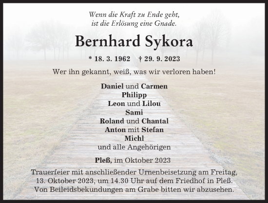 Traueranzeige von Bernhard Sykora von Augsburger Allgemeine, Illertisser Zeitung
