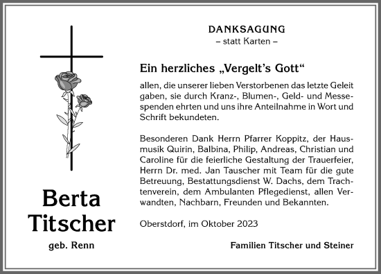 Traueranzeige von Berta Titscher von Allgäuer Anzeigeblatt