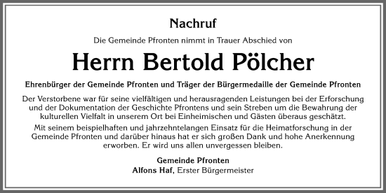 Traueranzeige von Bertold Pölcher von Allgäuer Zeitung, Füssen