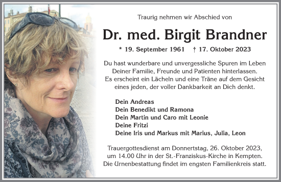 Traueranzeige von Birgit Brandner von Allgäuer Zeitung,Kempten