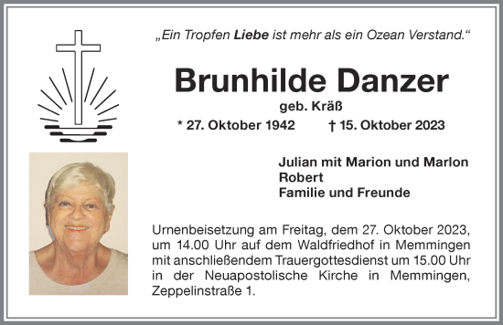 Traueranzeige von Brunhilde Danzer von Memminger Zeitung