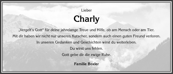 Traueranzeige von Charly  von Allgäuer Anzeigeblatt