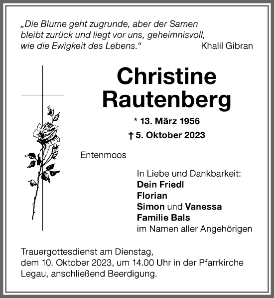Traueranzeige von Christine Rautenberg von Memminger Zeitung