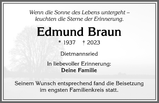 Traueranzeige von Edmund Braun von Allgäuer Zeitung,Kempten