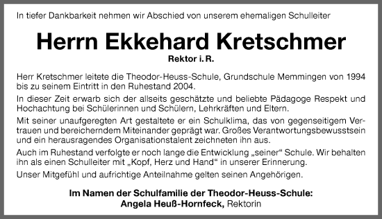 Traueranzeige von Ekkehard Kretschmer von Memminger Zeitung