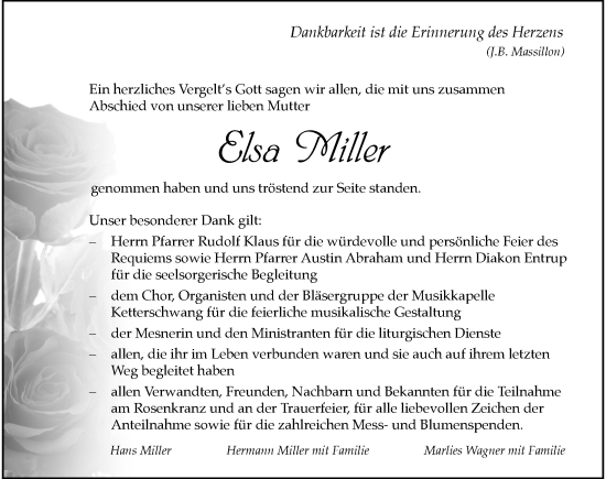 Traueranzeige von Elsa Miller von Allgäuer Zeitung, Kaufbeuren/Buchloe