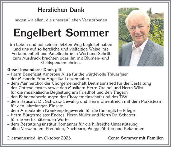 Traueranzeige von Engelbert Sommer von Allgäuer Zeitung,Kempten