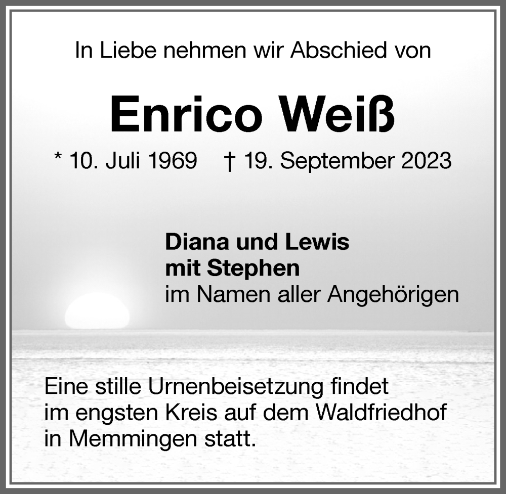  Traueranzeige für Enrico Weiß vom 10.10.2023 aus Memminger Zeitung