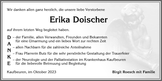 Traueranzeige von Erika Doischer von Allgäuer Zeitung, Kaufbeuren/Buchloe