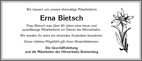 Traueranzeige von Erna Bietsch von Allgäuer Anzeigeblatt