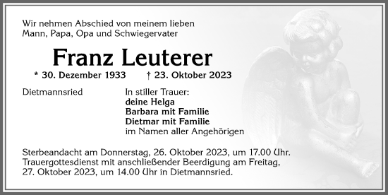 Traueranzeige von Franz Leuterer von Allgäuer Zeitung,Kempten
