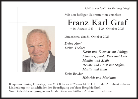 Traueranzeige von Franz Karl Graf von Der Westallgäuer