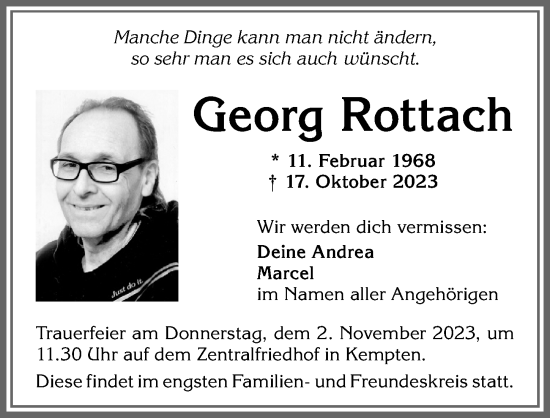Traueranzeige von Georg Rottach von Allgäuer Zeitung,Kempten