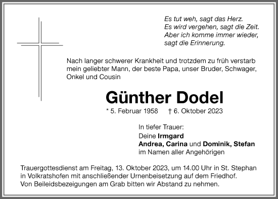 Traueranzeige von Günther Dodel von Memminger Zeitung