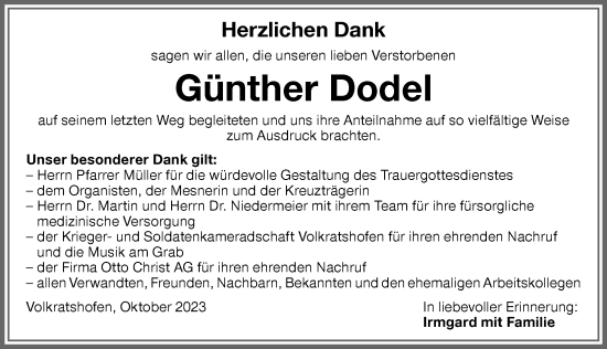 Traueranzeige von Günther Dodel von Memminger Zeitung