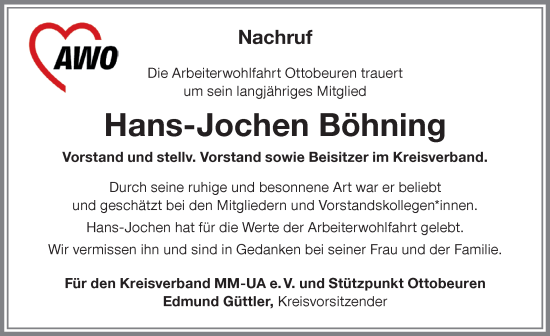 Traueranzeige von Hans-Jochen Böhning von Memminger Zeitung