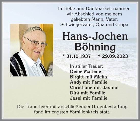 Traueranzeige von Hans-Jochen Böhning von Memminger Zeitung