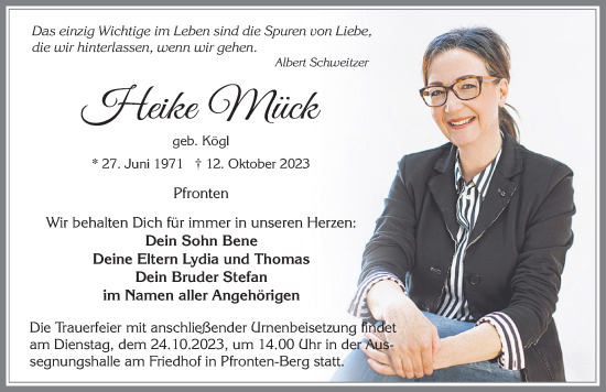 Traueranzeige von Heike Mück von Allgäuer Zeitung, Füssen