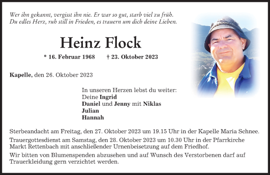 Traueranzeige von Heinz Flock von Memminger Zeitung