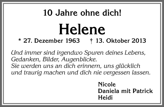 Traueranzeige von Helene  von Allgäuer Zeitung, Marktoberdorf