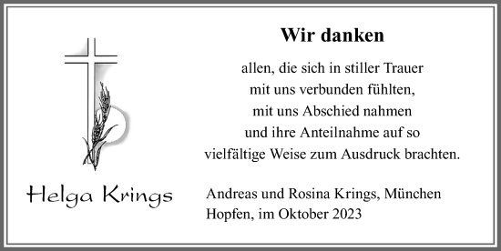 Traueranzeige von Helga Krings von Allgäuer Zeitung, Füssen