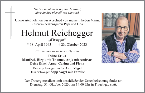 Traueranzeige von Helmut Reichegger von Allgäuer Zeitung, Füssen