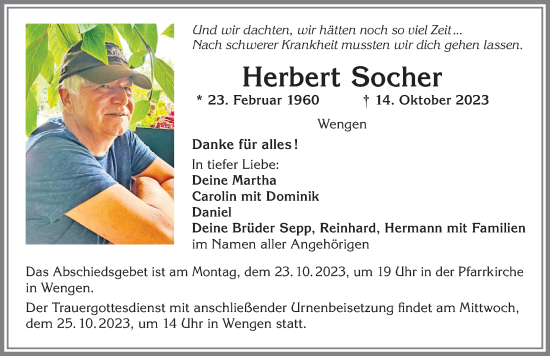 Traueranzeige von Herbert Socher von Allgäuer Zeitung,Kempten