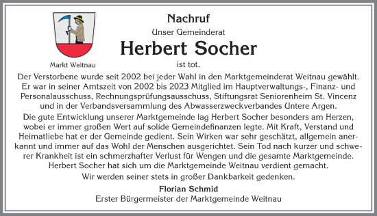 Traueranzeige von Herbert Socher von Allgäuer Zeitung,Kempten