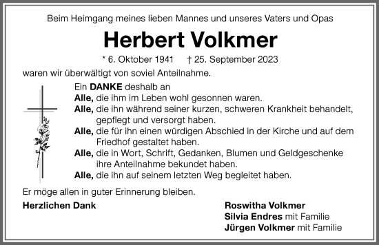 Traueranzeige von Herbert Volkmer von Memminger Zeitung